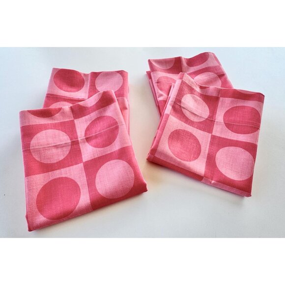 Vintage 70s pillowcases, pink geometric groovy circles, pair - Picture 7 of 8